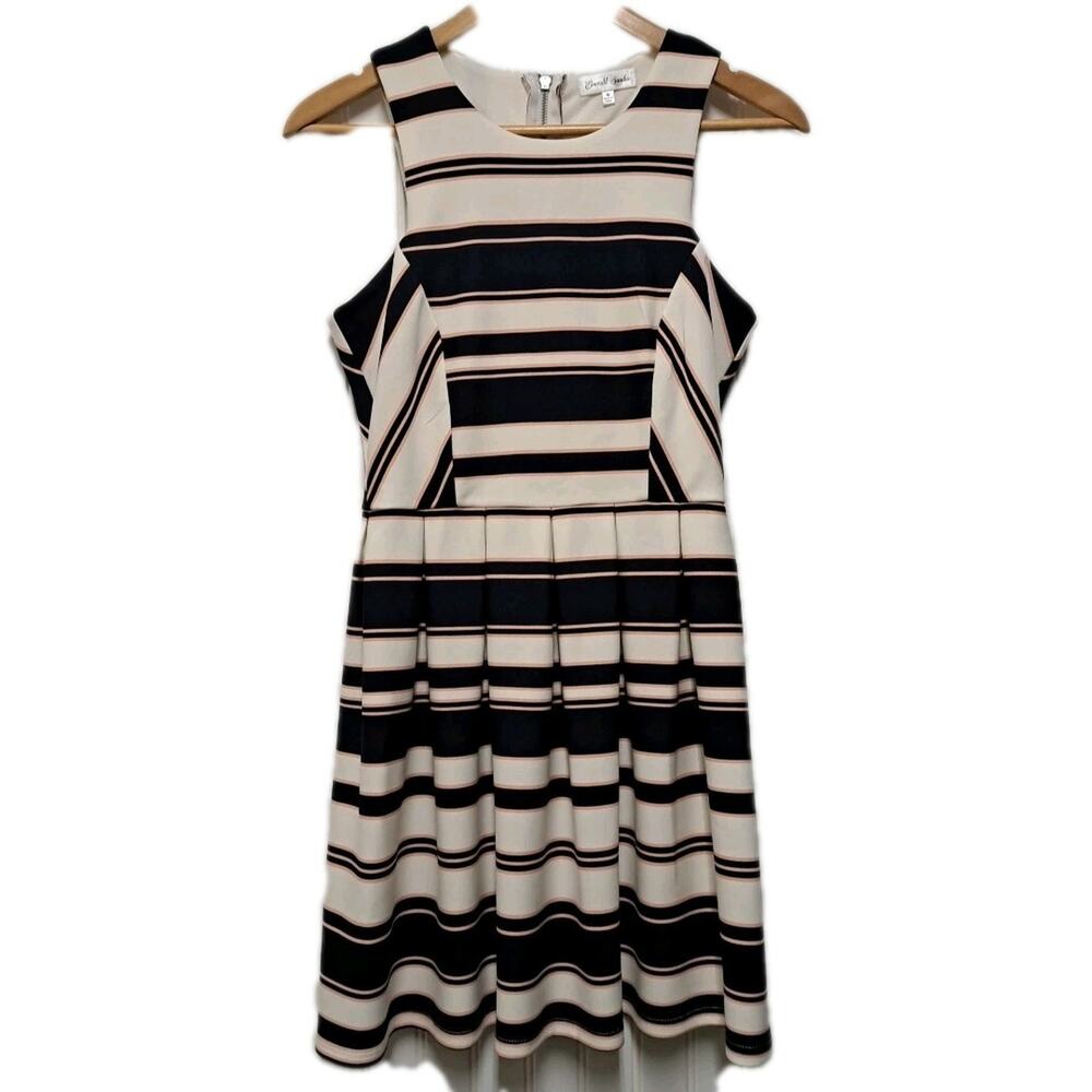 Emerald Sundae Sleeveless Skater Mini Dress Womens Medium M Navy Striped Pleated